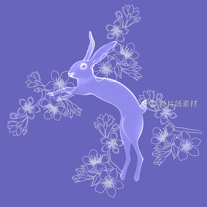 兔子。为中秋节或2023年中国新年设计了美丽的花朵兔子字符
