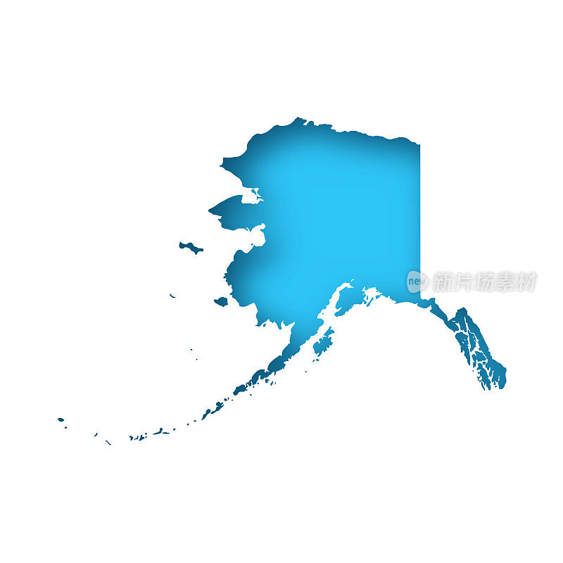 阿拉斯加地图-蓝色背景的白纸