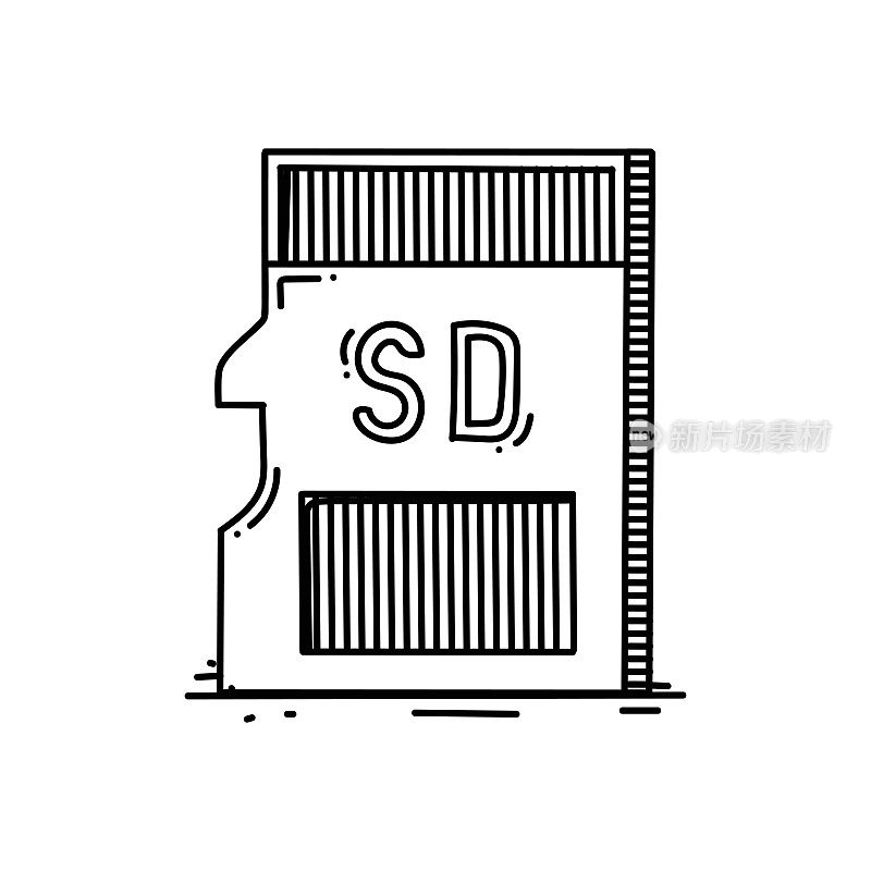 记忆卡线图标,草图设计,像素完美,可编辑的笔画。