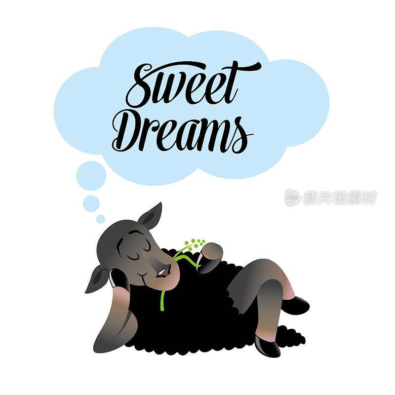 可爱的黑羊羔羊甜蜜的梦失眠概念