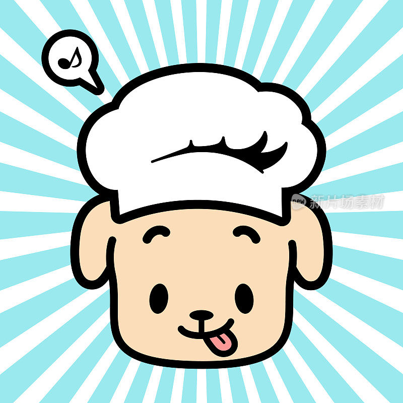 可爱的拉布拉多寻回犬的角色设计，戴着厨师帽，伸出舌头