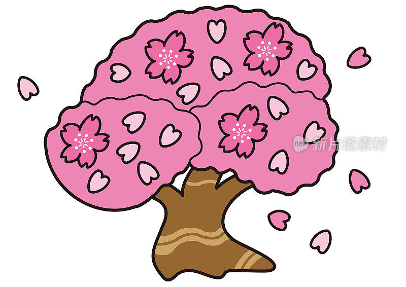 一棵盛开的樱桃树，简单的设计和绘制