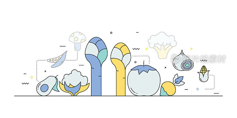 蔬菜相关的线条风格横幅设计网页，标题，宣传册，年度报告和书籍封面