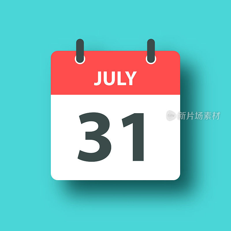 7月31日-每日日历图标蓝绿色背景与阴影