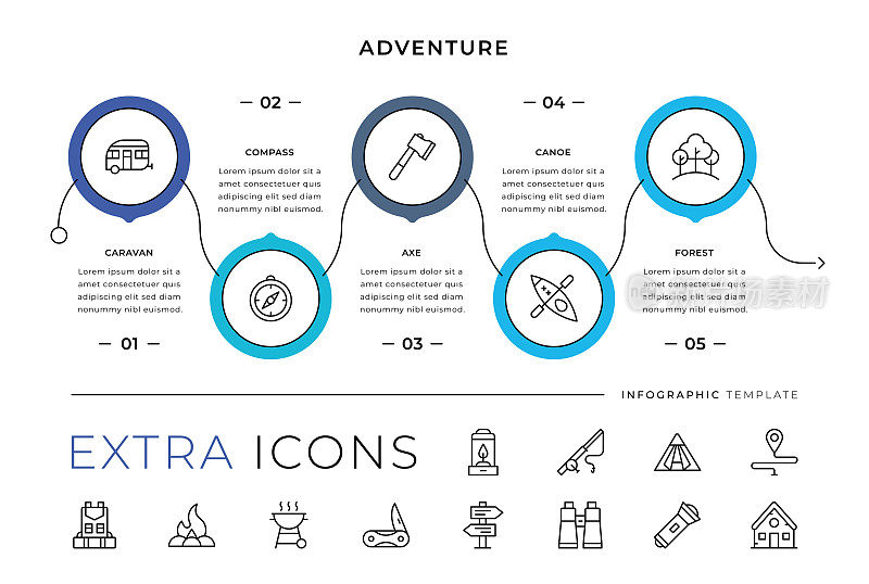 冒险线图标和信息图表模板