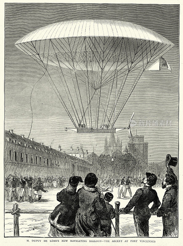 19世纪70年代，亨利・迪皮伊・德L?me的可导航气球从文森斯堡起飞