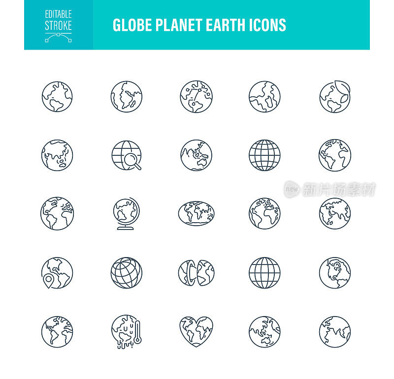 全球地球行星图标可编辑的笔画