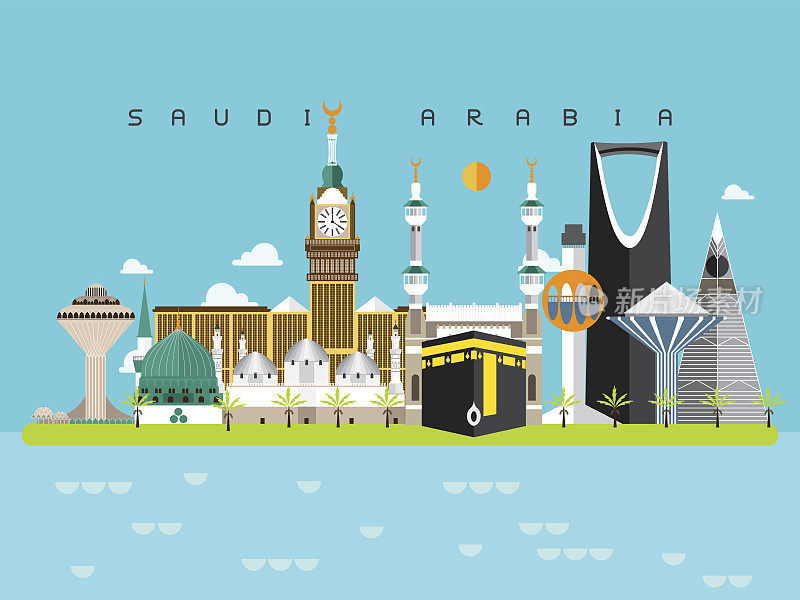 沙特阿拉伯地标旅游和旅程矢量