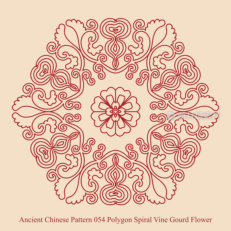 中国古代图案_054多边形螺旋藤葫芦花