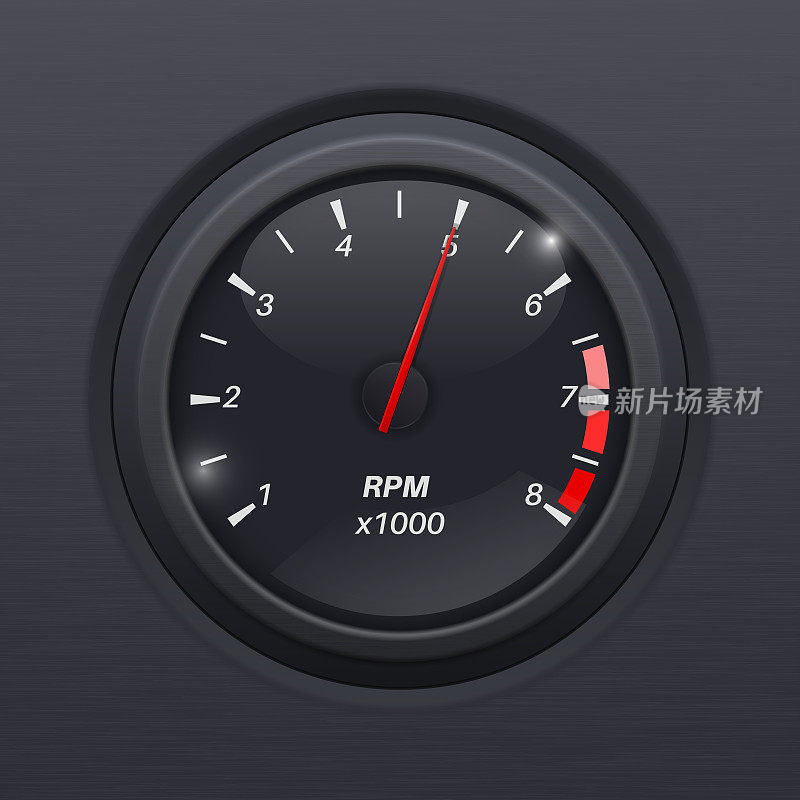 转速表。黑色的计。经典汽车电脑仪表盘