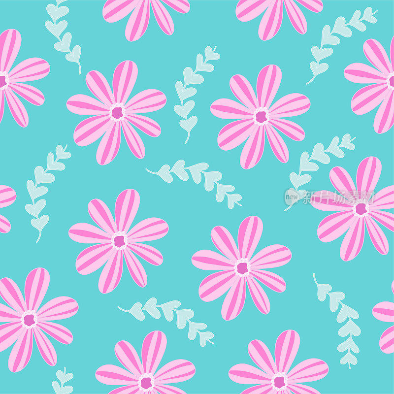 矢量插图无缝模式与粉红色的花植物