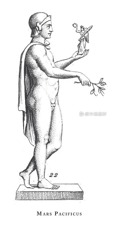 《太平洋战神》，希腊和罗马神话中的传奇场景和人物雕刻古董插图，1851年出版