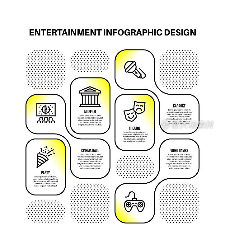 信息图表设计模板与娱乐关键词和图标