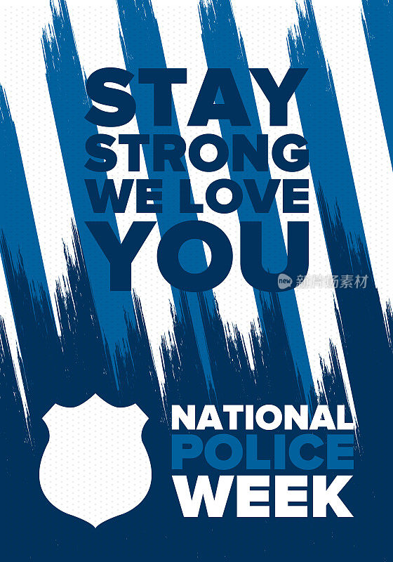 国家警察周。每年在美国庆祝。向警察英雄致敬。警徽和爱国主义元素。军官阵亡将士纪念日。海报、卡片,横幅。矢量图