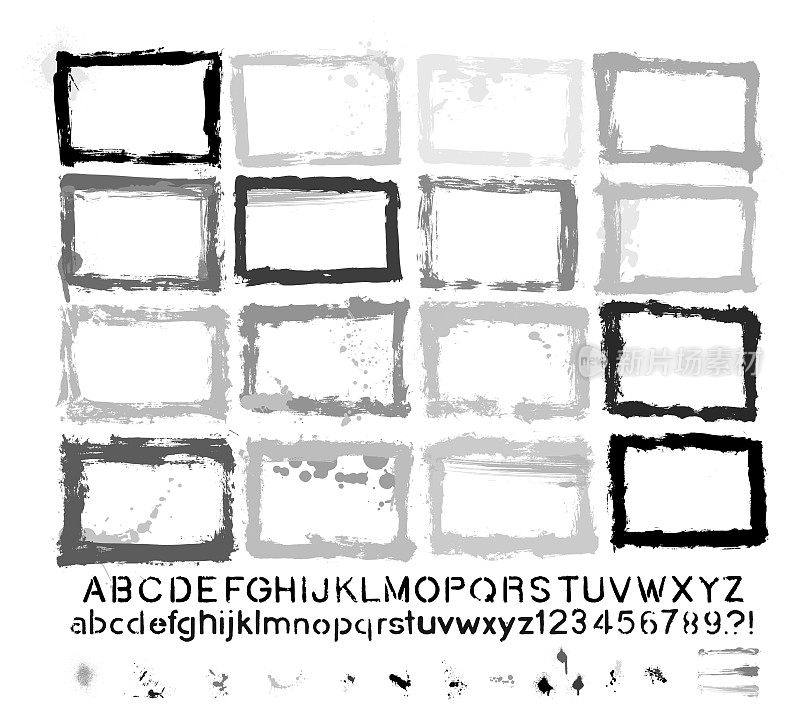 矢量手绘纹理边界和油漆喷溅集:艺术家自己的收藏