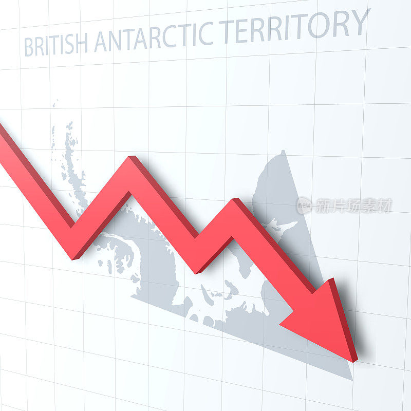 下落的红色箭头与英国南极领土地图的背景