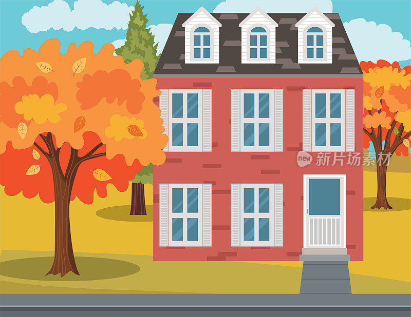 秋天街上的房子