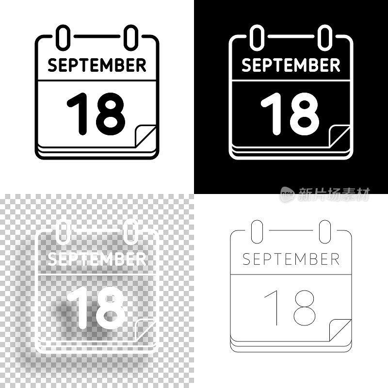 9月18日。图标设计。空白，白色和黑色背景-线图标