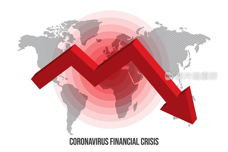 世界地图。冠状病毒或Covid-19金融危机概念设计股票插图。Covid-19矢量模板