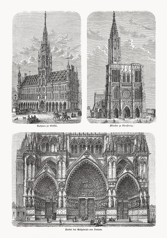 哥特式建筑,木刻,出版于1893年
