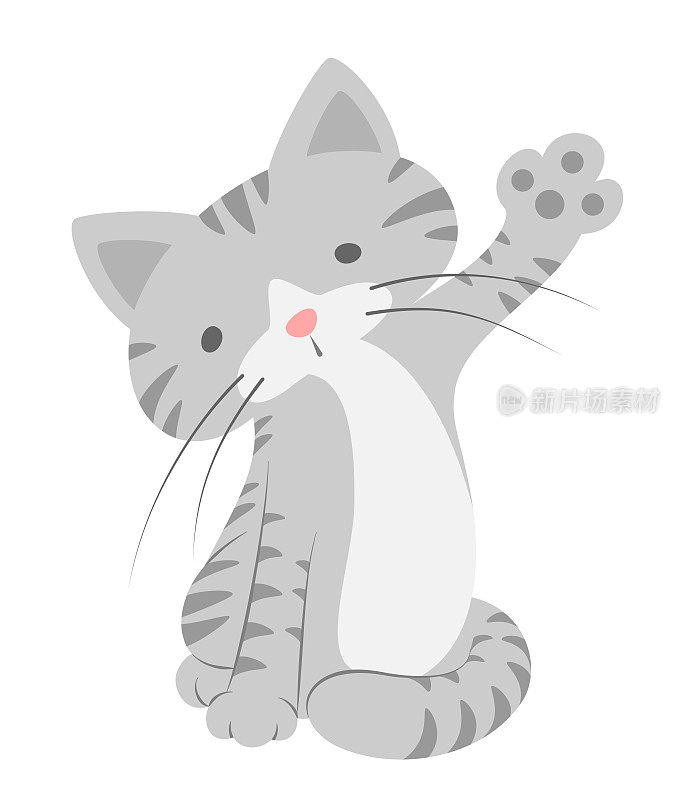 可爱的虎斑猫挥舞爪子扁平设计