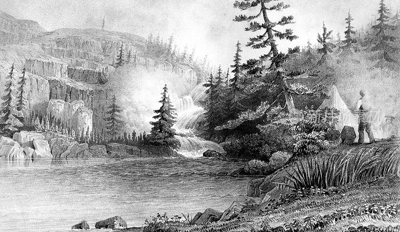 加拿大大奴隶湖瀑布附近的探险者营地