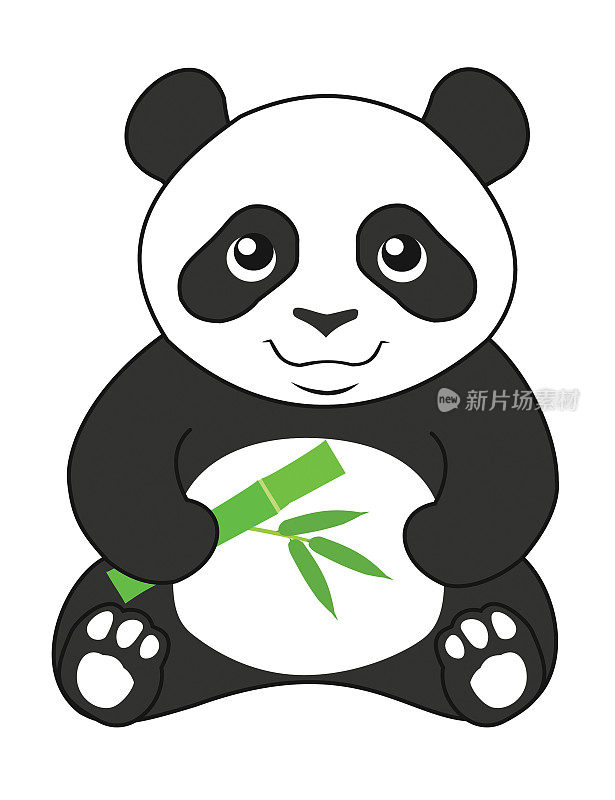 小熊猫拿着一根竹子。孤立在白色背景上。矢量插图。