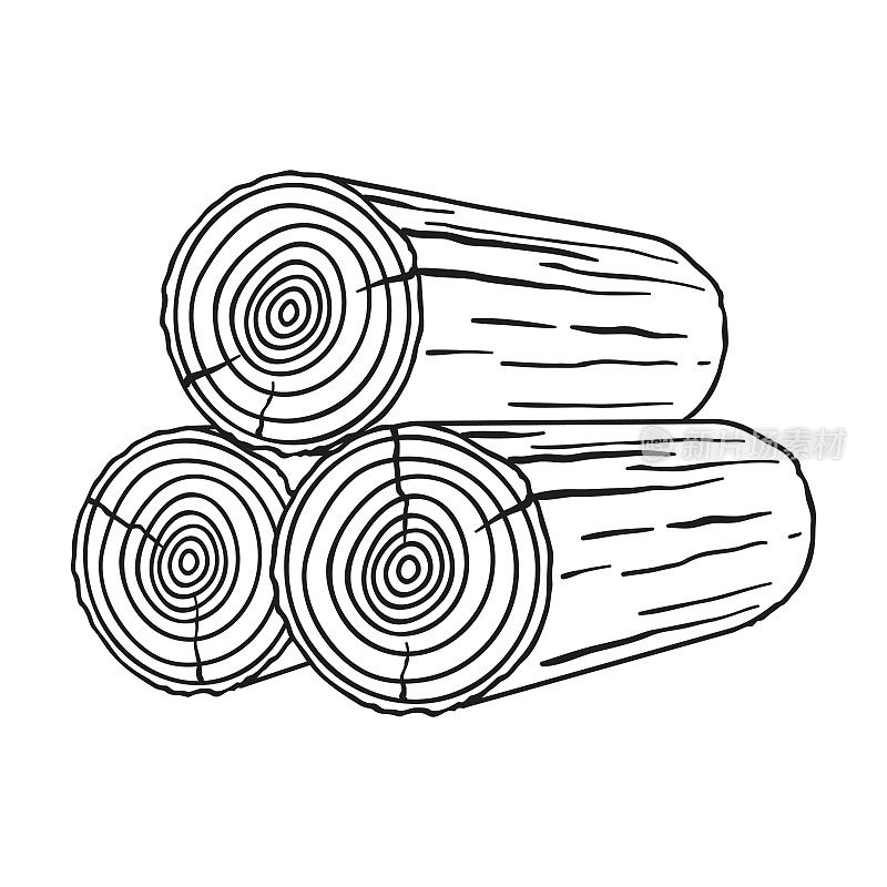 日志堆栈图标样式孤立在白色背景上。锯木厂和木材符号股票矢量插图。