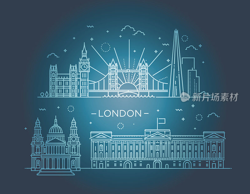 伦敦城市的线性旗帜。