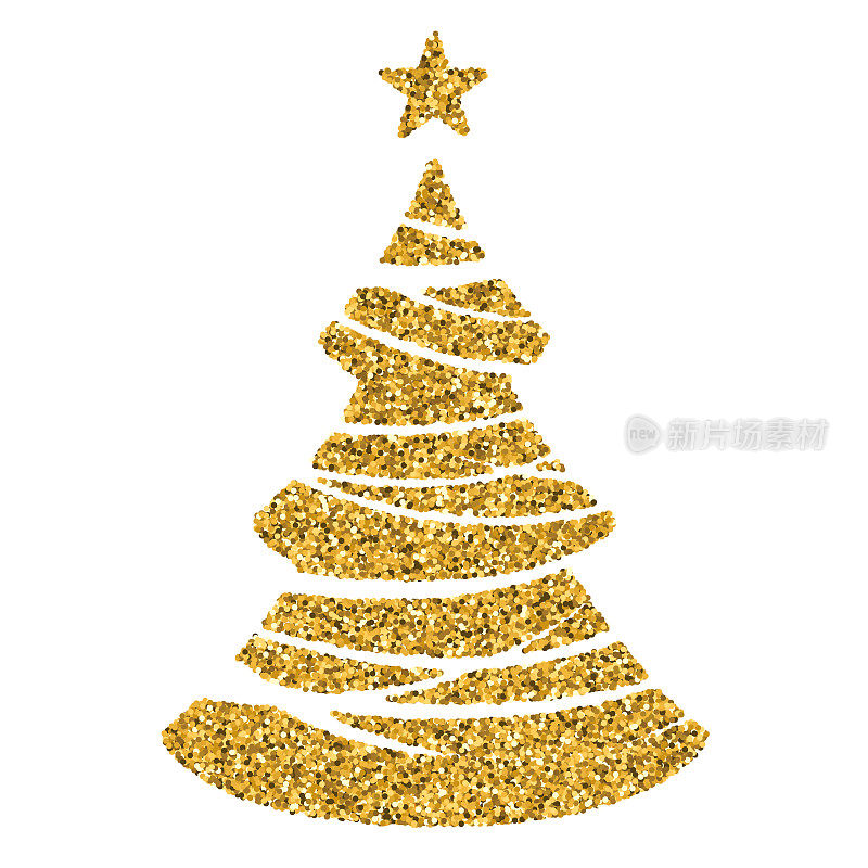 一棵由白色背景上的金色矢量闪光制成的圣诞树