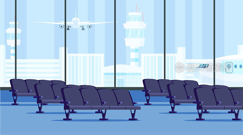 机场候机室平面插图。矢量设计元素。