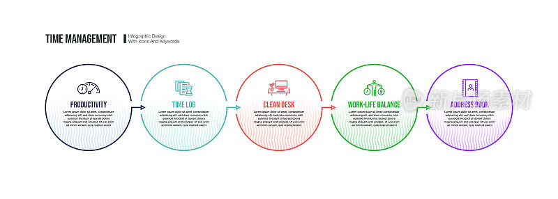 信息图表设计模板与时间管理关键字和图标