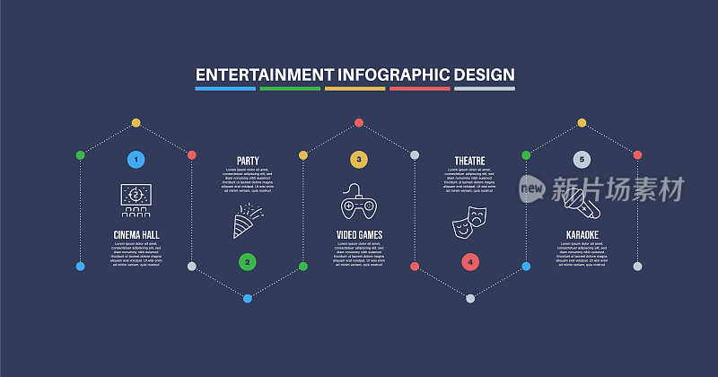 信息图表设计模板与娱乐关键词和图标