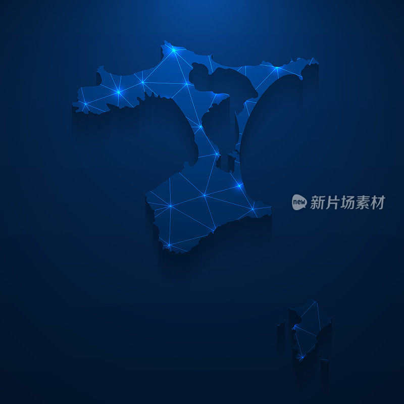 查塔姆群岛地图网络-明亮的网格在深蓝色的背景