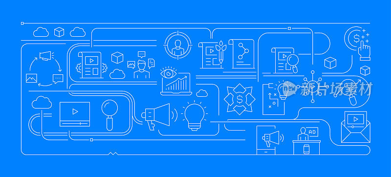 内容营销相关的现代线条风格矢量插图
