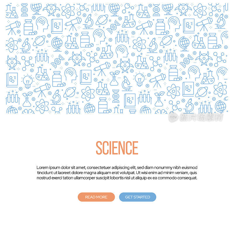 与科学相关的横幅图案设计。现代线条风格图标矢量插图