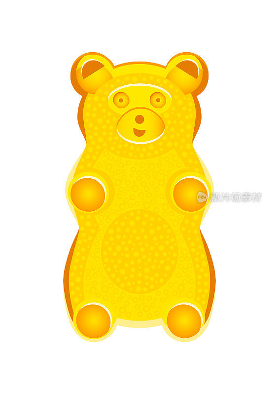 黄色软糖熊或果冻熊的矢量详细说明。孩子们的童话糖果。孩子熊孤立在白色的背景。插图也可以作为儿童的毛绒玩具。