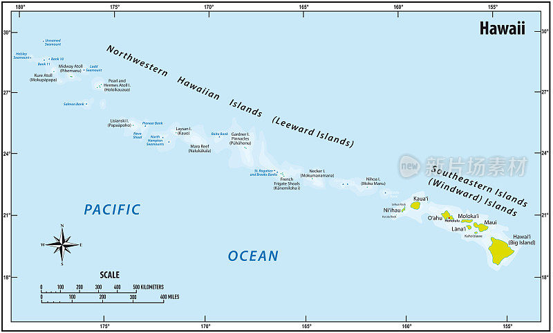 矢量地图的太平洋夏威夷群岛