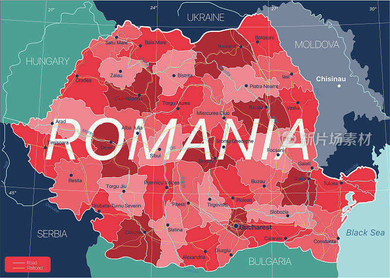 罗马尼亚国家详细编辑地图
