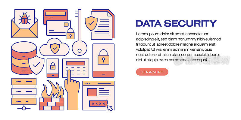 数据安全和网络安全相关的现代线条风格矢量插图