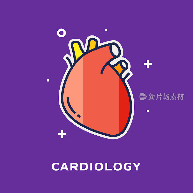 心脏病学平坦线图标，轮廓矢量符号插图。