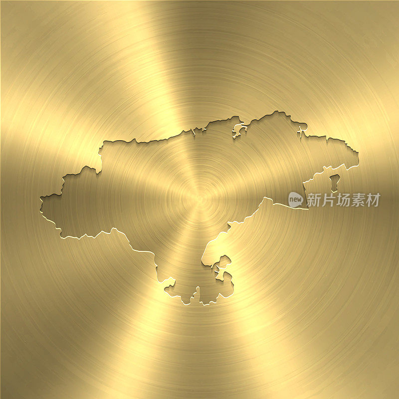 坎塔布里亚地图上的黄金背景-圆形拉丝金属纹理