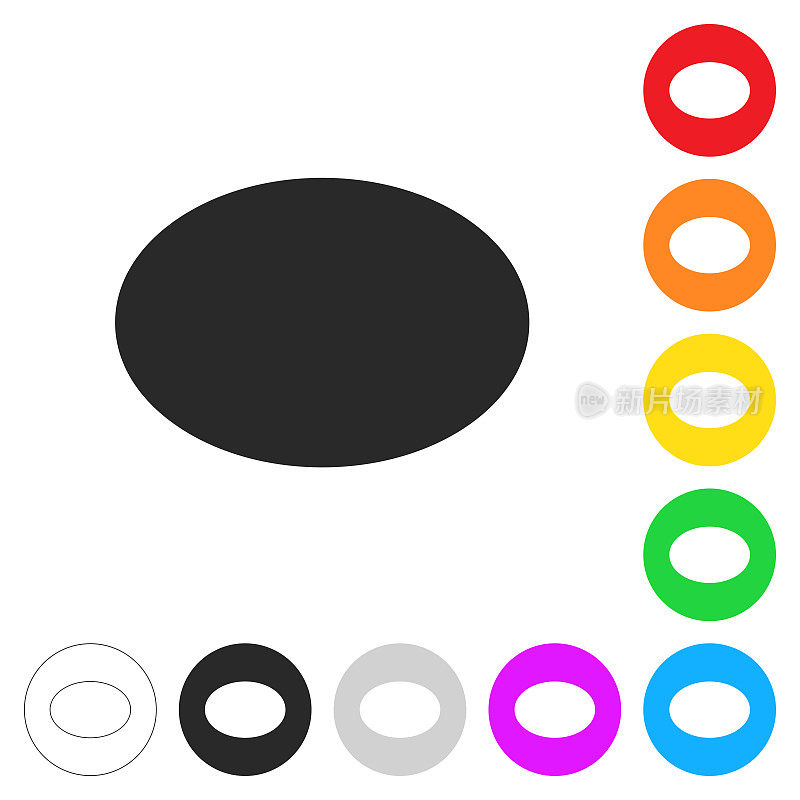 椭圆形。按钮上不同颜色的平面图标