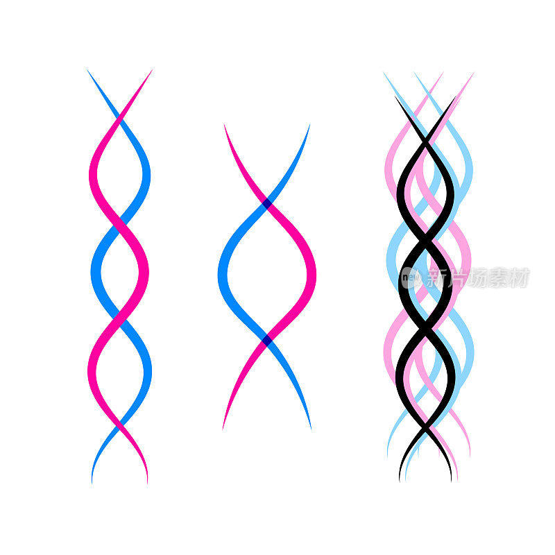 矢量DNA链链螺旋孤立在白色背景，图标模板。