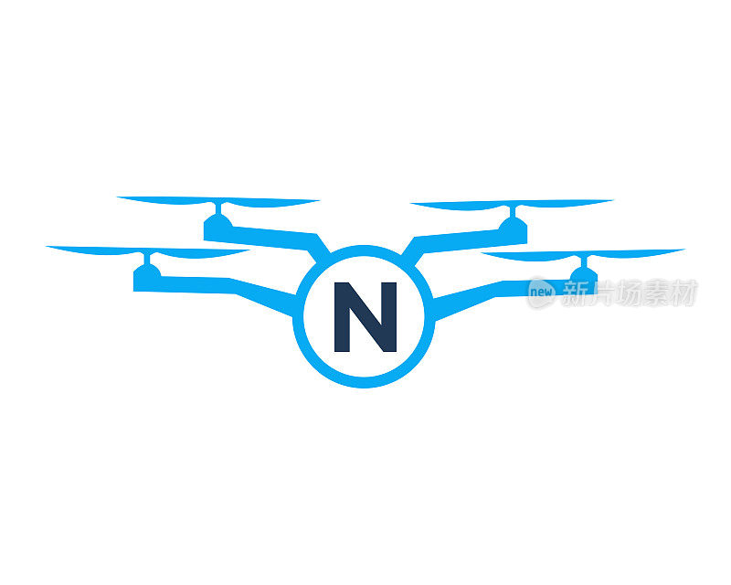 无人机标志设计上的字母N概念。摄影无人机矢量模板
