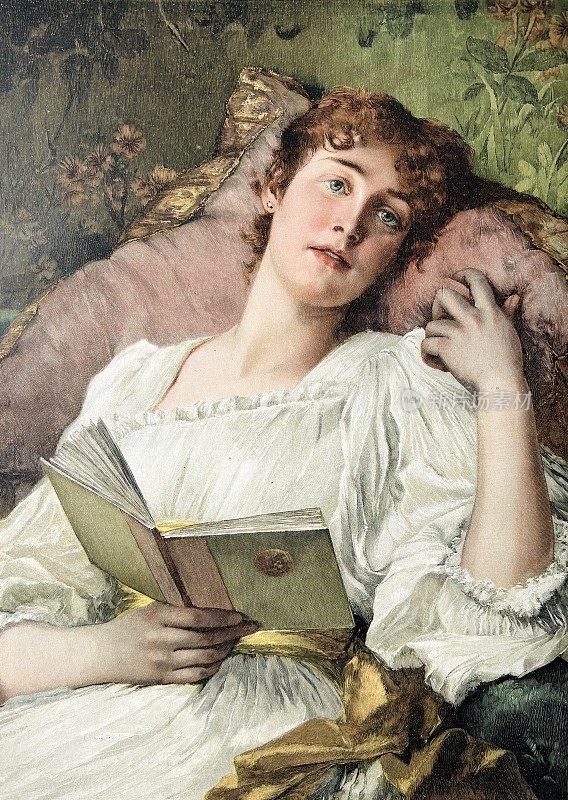 年轻的美女在读书