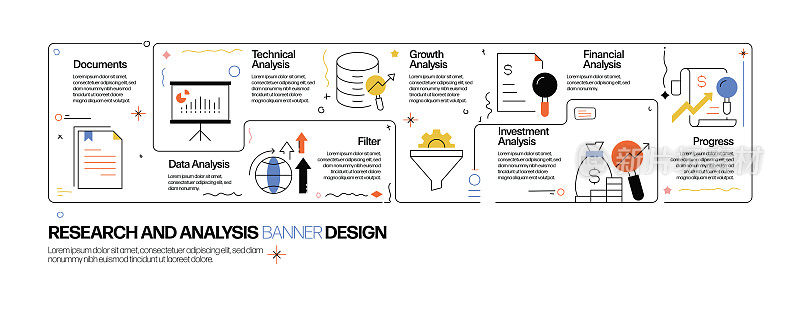 研究和分析概念，线风格矢量插图