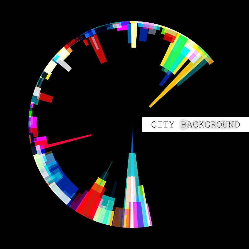 矢量抽象霓虹灯环形城市建筑图标插图背景