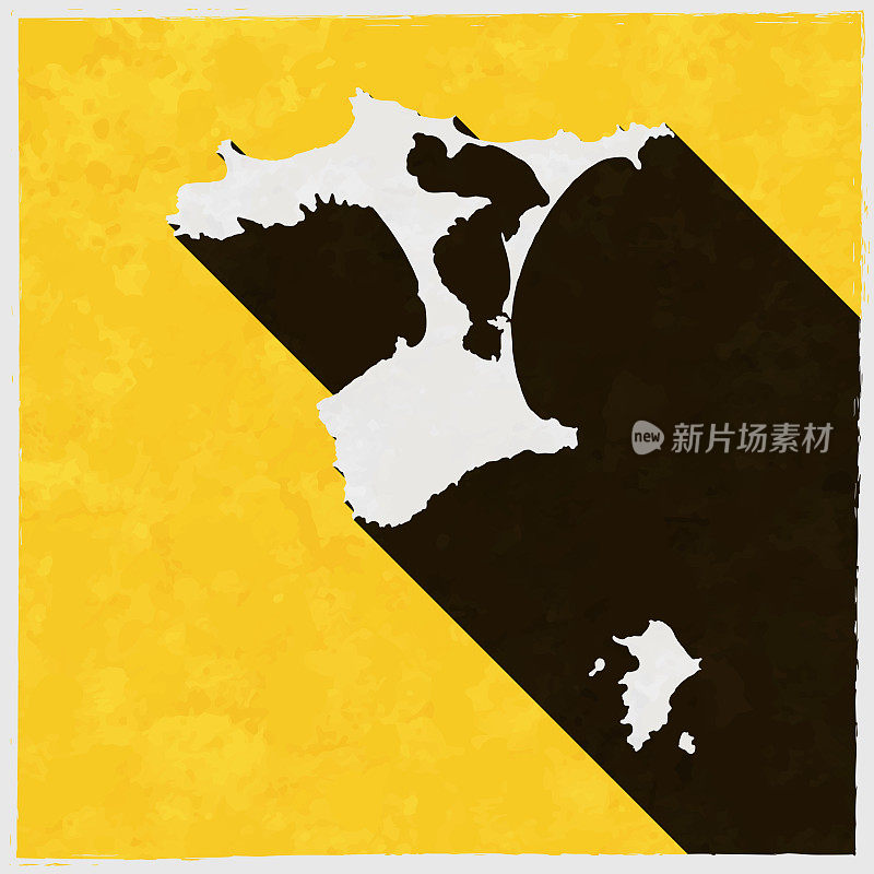 查塔姆群岛地图与纹理黄色背景上的长阴影