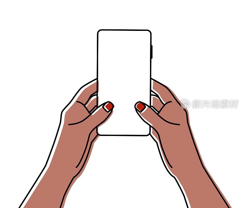 女人手里握着手机，手里画着细线